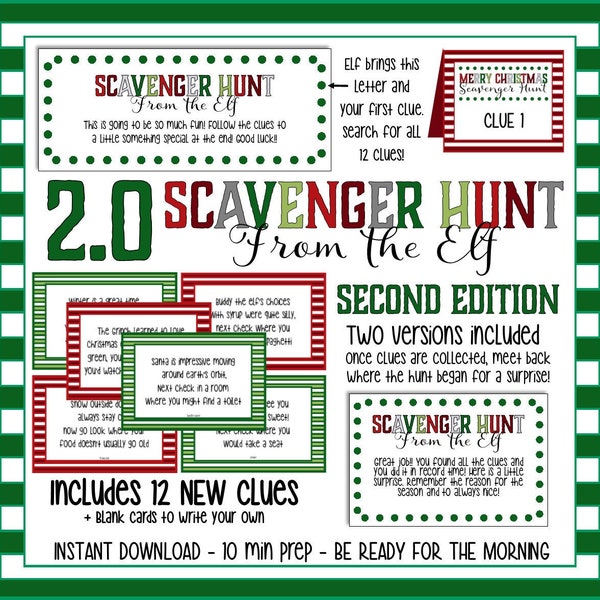 Scavenger Hunt from the Elf SECOND Edition! Quick, Easy and Fun Activity from your Elf! *INSTANT DOWNLOAD*