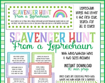 Scavenger Hunt from a Leprechaun! Quick, easy and FUN activity for St. Patrick's Day. *INSTANT DOWNLOAD * Digital Files