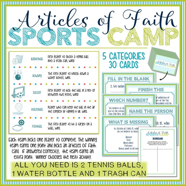 Articles of Faith Sports Camp - Spiritual Goal Development - Primary goals activity - INSTANT DOWNLOAD
