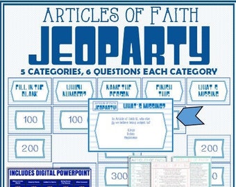 The Articles of Faith "Jeoparty" and Handout. Paper AND PowerPoint Version Included! Latter Day Saint Activity Days, FHE, Youth Activity