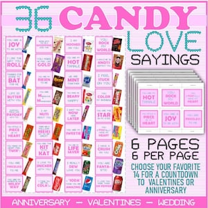 Candy Love Sayings Love sayings that match candy Valentines Gifts, Anniversary Gift Idea, Countdown to Wedding etc. Digital Download image 1