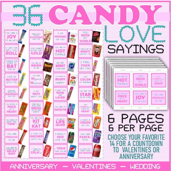 Candy Love Sayings - Love sayings that match candy - Valentines Gifts, Anniversary Gift Idea, Countdown to Wedding etc. Digital Download