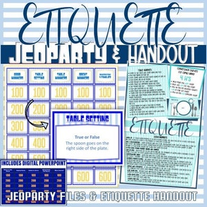 Etiquette "Jeoparty", Lesson Materials/Handout, & Invitation. "Jeoparty" Paper and PowerPoint Version Included. Children and Youth Activity