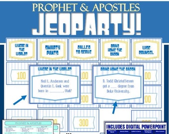 Prophet & Apostles &quot;Jeoparty&quot; and Handouts. Paper + PowerPoint Version Included! Latter Day Saint Activity Days, FHE, KIDS + Youth Activity