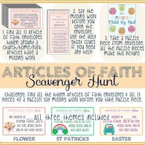 Articles of Faith Scavenger Hunt - Primary Activity - St Patrick&#39;s Day, Easter, Spring Themes - Easy Prep and Fun Latter Day Saint Activity