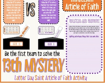 Latter Day Saint Primary Activity - 13th Mystery - Two teams race and compete to solve a 13th Article of Faith Mystery!