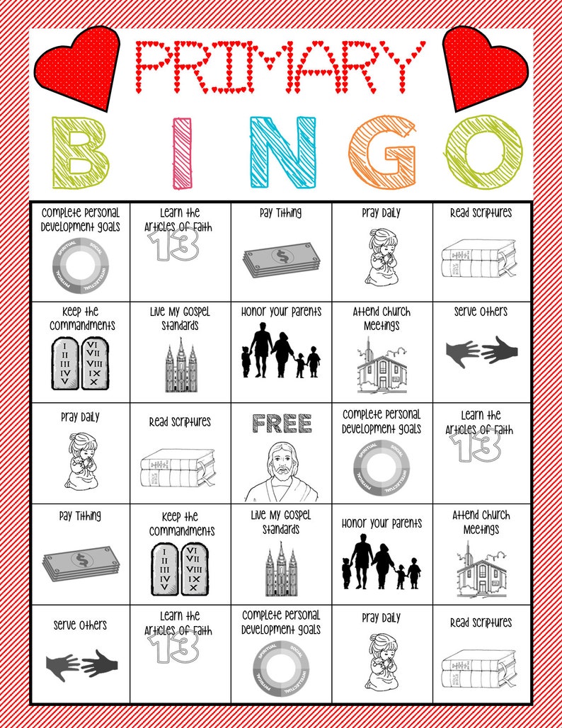 Primary Bingo Game Holiday Themed Primary Activity, Family Home Evening, Sunday School. image 3