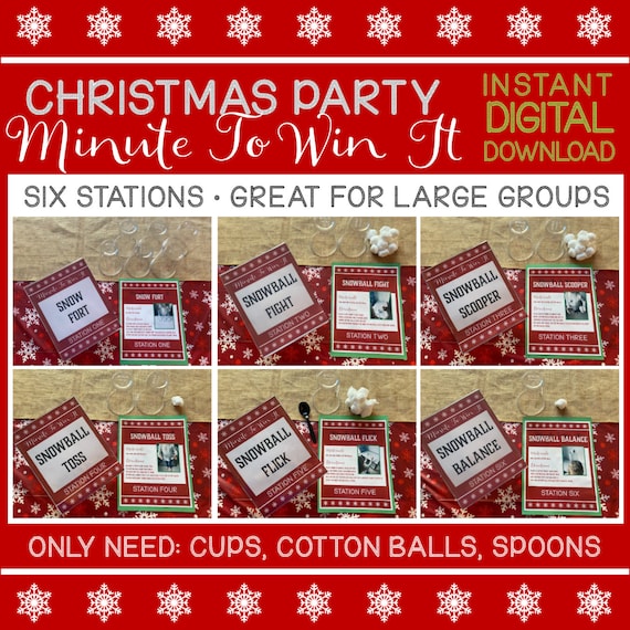 Christmas Party Minute to Win It Games: 6 Station Signs (Digital Download)