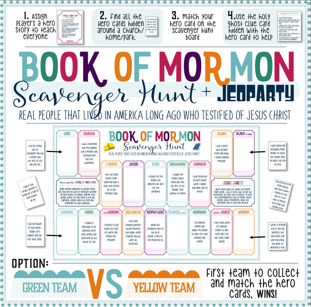 Book of Mormon Scavenger Hunt + "jeoparty" - Scripture Hero Fun ...