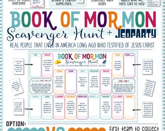 Book Of Mormon Scavenger Hunt + "Jeoparty" - Scripture Hero Fun! Primary Activity, Come Follow Me, Family Home Evening