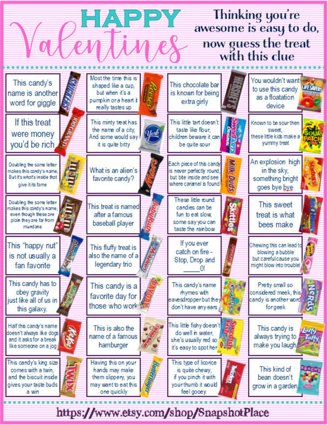 Valentines Printables Guessing Valentines Guess the Candy - Etsy