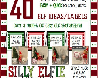40 Easy Elf Ideas: Silly Elfie Question Labels (Digital Download)