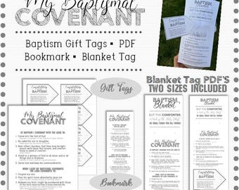 My Baptismal Covenant - Gift Tags, Bookmark, PDF, Blanket Gift Tag - Latter Day Saint Baptism Gift Tags
