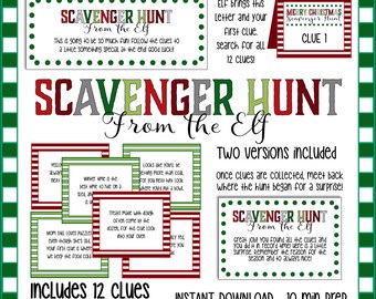 Scavenger Hunt from the Elf! Quick, easy and FUN Activity from your Elf! *INSTANT DOWNLOAD * Digital Files