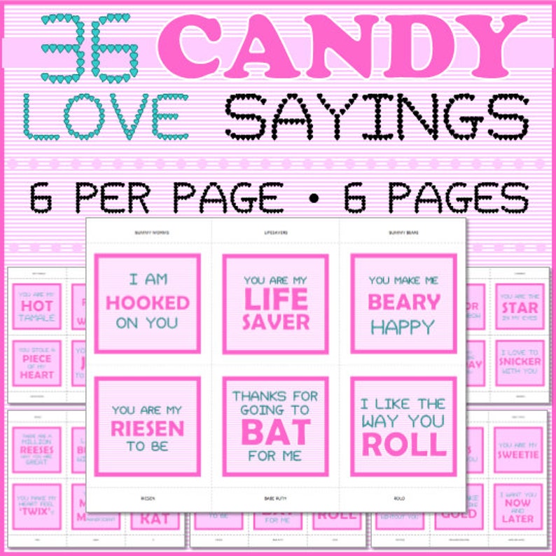Candy Love Sayings Love sayings that match candy Valentines Gifts, Anniversary Gift Idea, Countdown to Wedding etc. Digital Download image 3