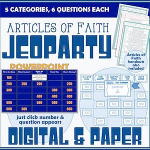 Artikel des Glaubens Jeoparty! (Papier & Powergold) LDS Action Tage, FHE, Jugendnacht, Sonntagsschule. Powerspitze auch in Spanisch verfügbar