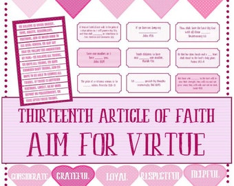 Latter Day Saint Valentines Primary Activity - &quot;Aim For Virtue&quot; - Thirteenth Article of Faith