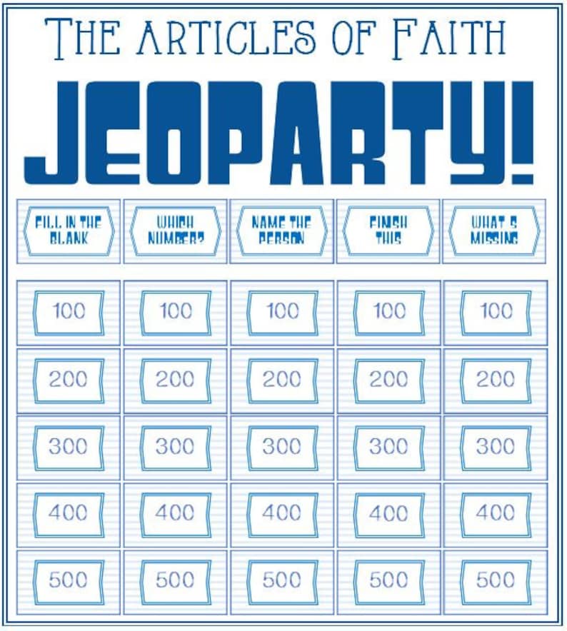 The Articles of Faith Jeoparty and Handout. Paper AND PowerPoint Version Included Latter Day Saint Activity Days, FHE, Youth Activity image 5