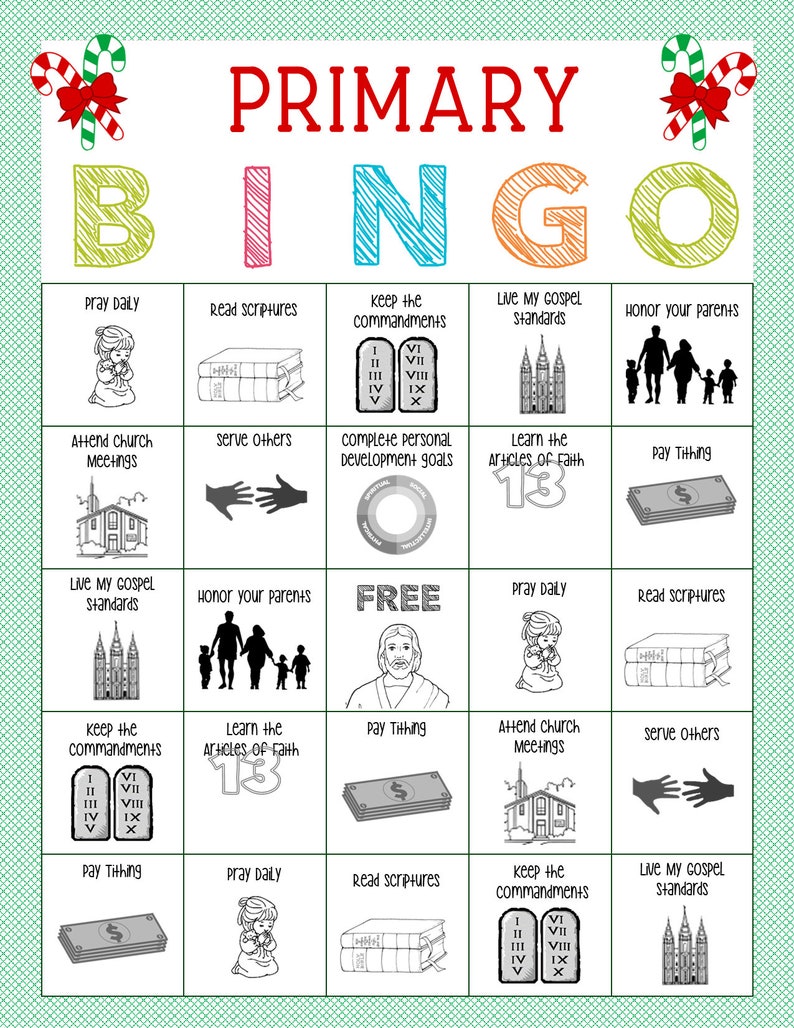 Primary Bingo Game Holiday Themed Primary Activity, Family Home Evening, Sunday School. image 7