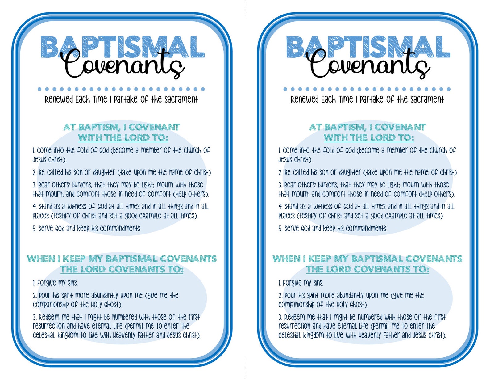 Baptismal Covenants jeoparty and Handout. Paper AND Powerpoint Version