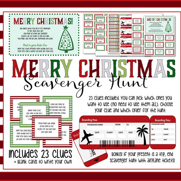 Christmas Present Scavenger Hunt - Big present or trip reveal- Instant Digital Download