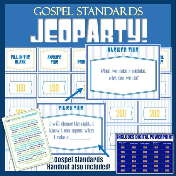 My Gospel Standards  "Jeoparty" & Handout. Paper AND PowerPoint Version Included! Latter Day Saint Activity Days, FHE, Youth Activity