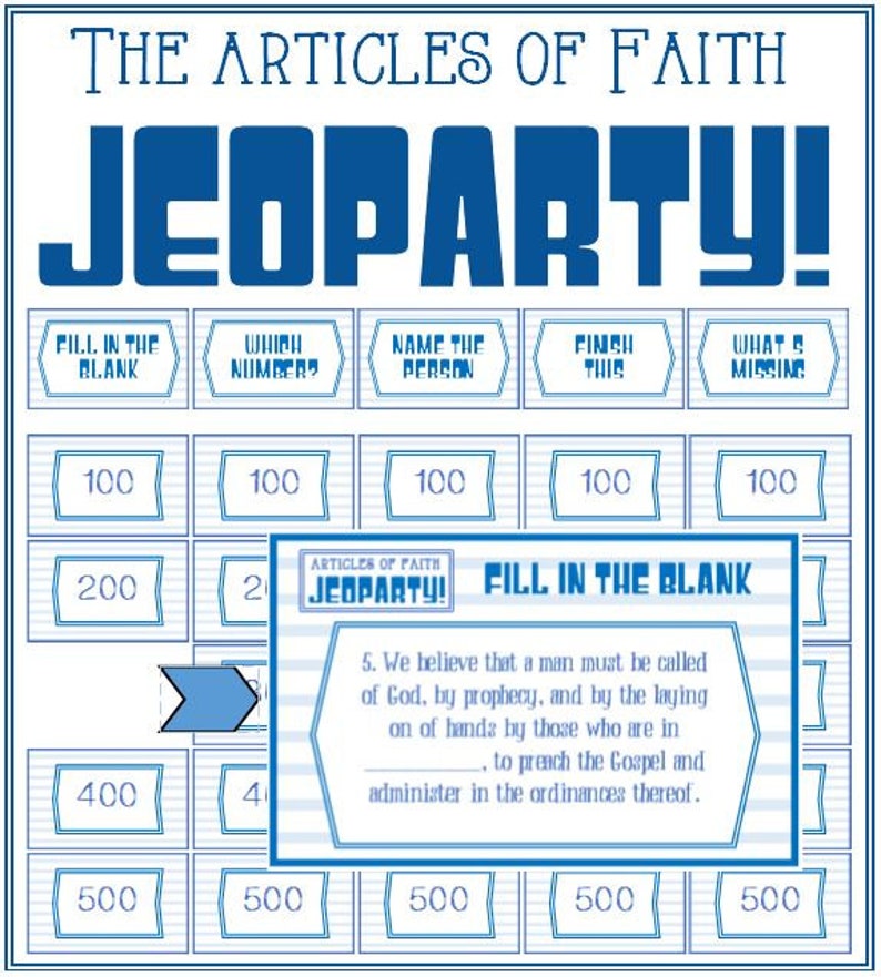 The Articles of Faith Jeoparty and Handout. Paper AND PowerPoint Version Included Latter Day Saint Activity Days, FHE, Youth Activity image 6