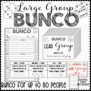 Bunco - Groot groepsspel - Maximaal 80 personen - Complete Bunco Kit - Digitale download