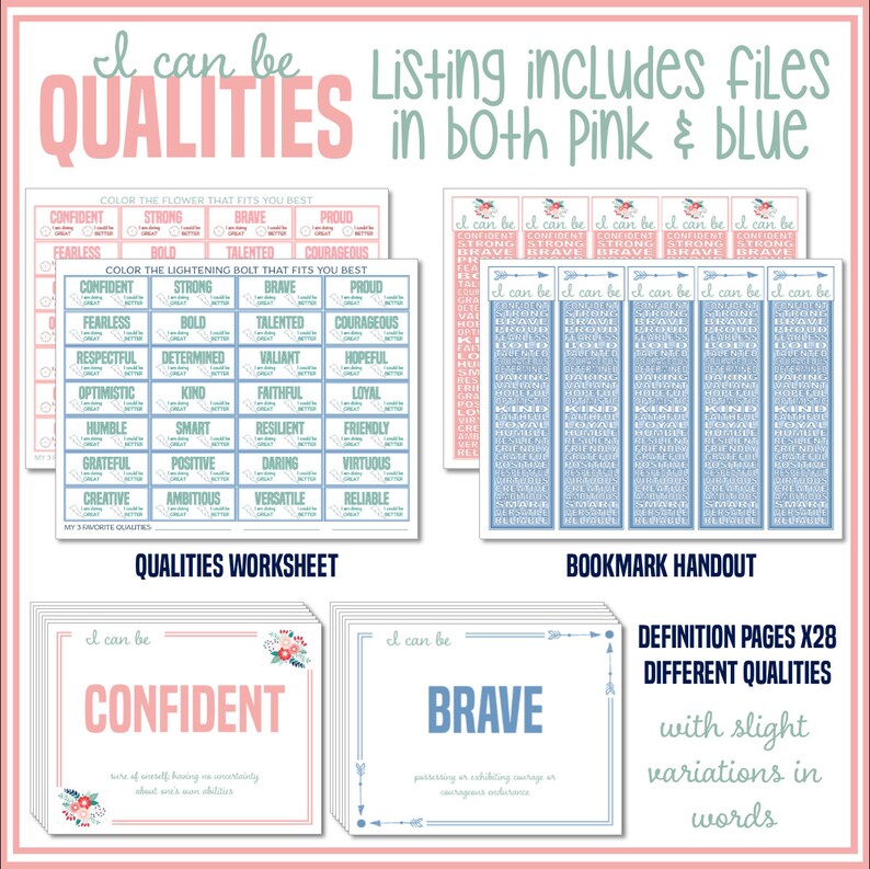 Positive Attributes Hand Out Empowering Qualities Activity: Worksheet, Card & Bookmark (PDF) - Etsy