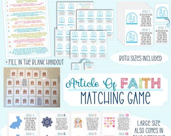 Latter Day Saint Articles of Faith Matching Game AND Articles of Faith Fill-in-the-Blank Handout - Large and Small Sizes both included.