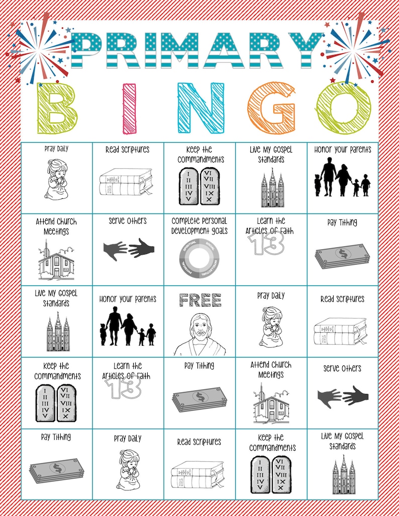 Primary Bingo Game Holiday Themed Primary Activity, Family Home Evening, Sunday School. image 6