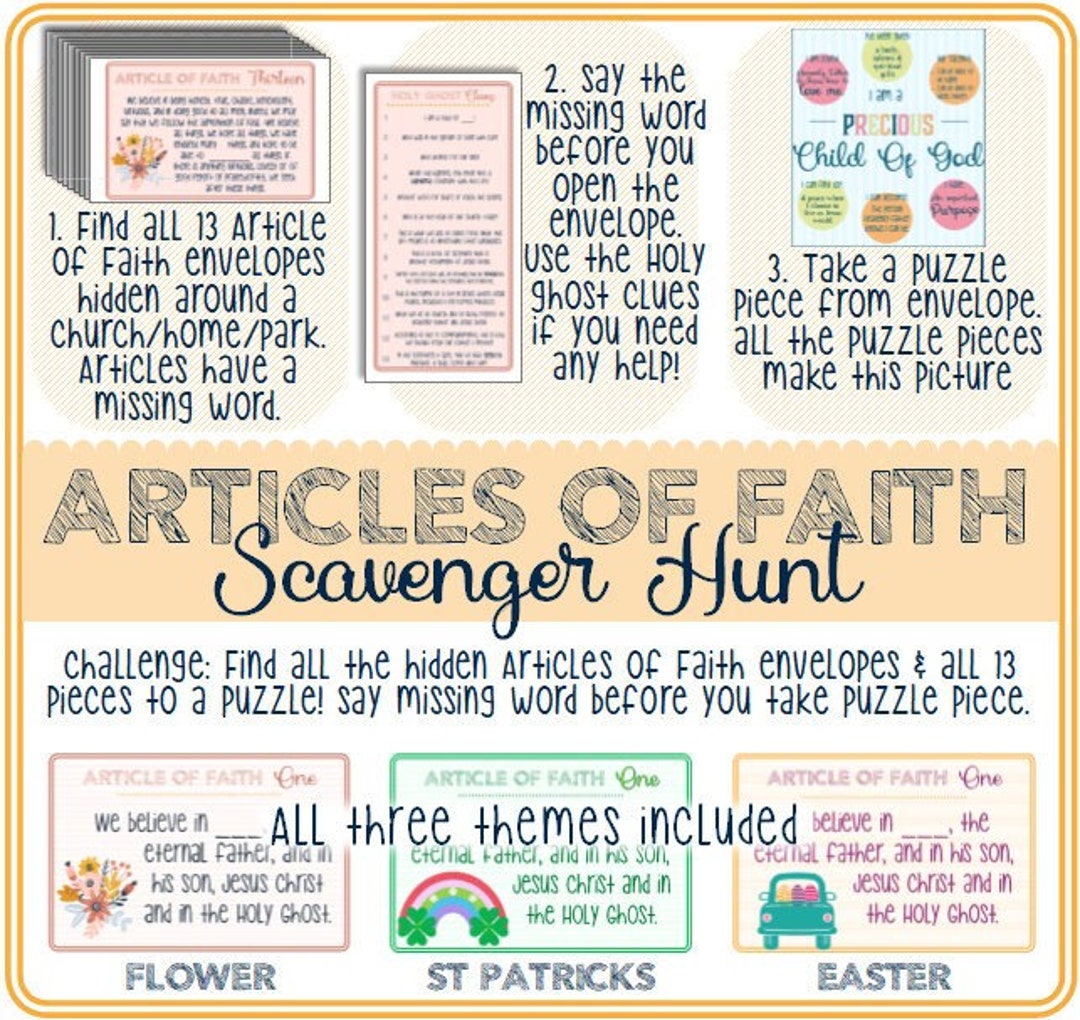 Articles of Faith Scavenger Hunt Primary Activity St Patrick's Day