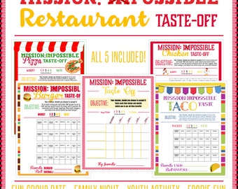 Plantillas TASTE OFF - Comparación de restaurantes - Ideas divertidas para citas, noche familiar, actividad juvenil, diversión gastronómica - hamburguesa, pizza, pollo, taco