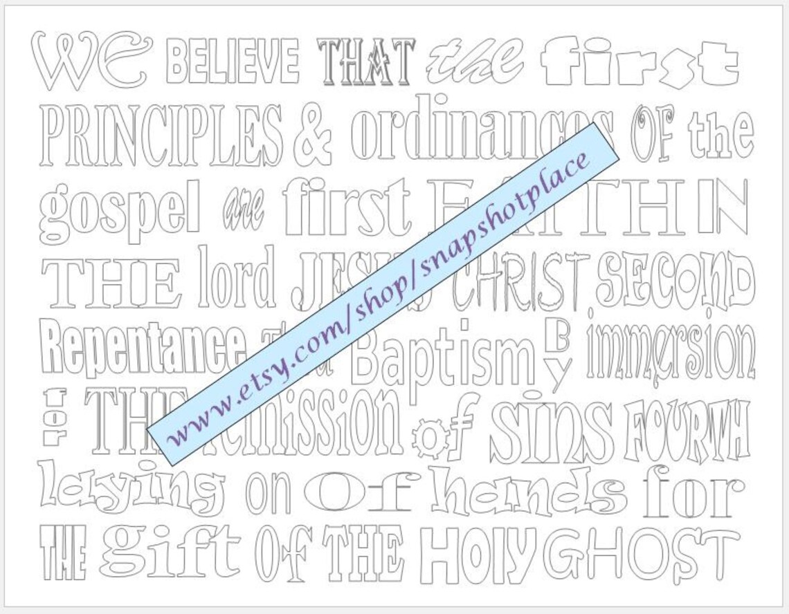 Articles of Faith Coloring Pages Subway Art - Etsy