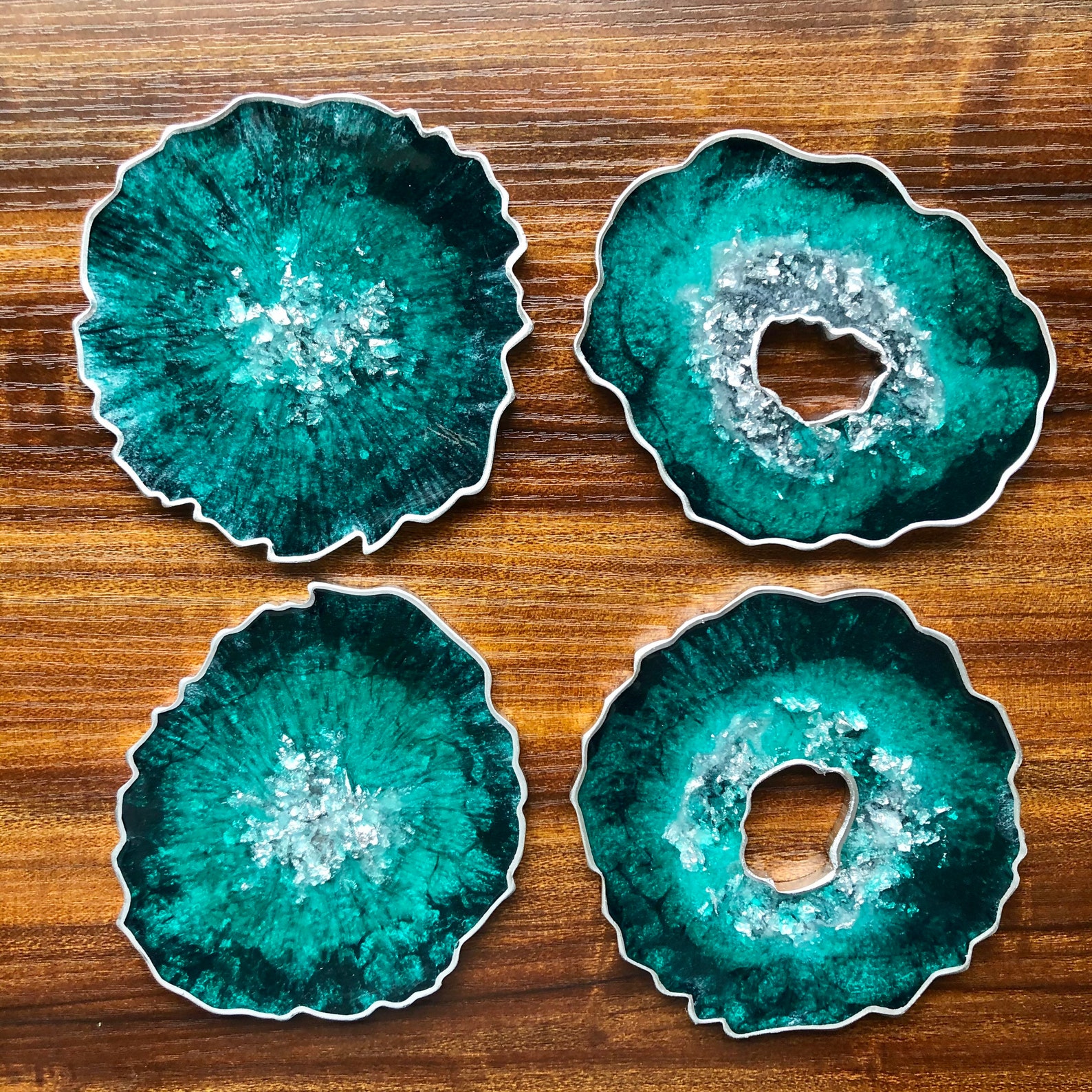 Resin geode coasters agate slice resin silver crystal Etsy.de