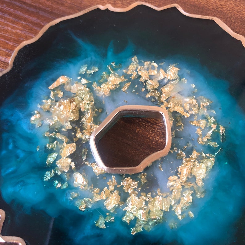 gold green blue Resin geode coasters agate slice rock resin crystal gold flake