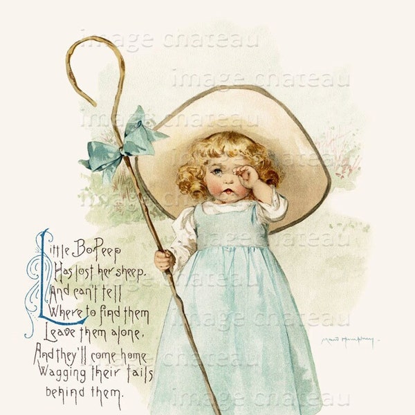 Little BO PEEP by Maud Humphrey NEW Giclee Print Nursery Rhyme Little Girl in Blue Crying for Her Sheep Child's Room Art PrintChateau