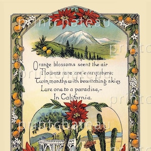 Southern CALIFORNIA Poem NEW GICLEE Art Print San Diego Poinsettia Deserts Mountains Snow Orange Groves from printchateau