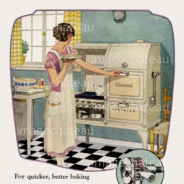 Kitchen Stove NEW GICLEE Art Print GLENWOOD Oven Pretty Cook Housewife Vintage Style Image Great for Framing Home Household Dining