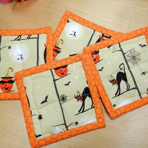 Quilted Coasters -Halloween, handmade mug rug. Small quilt, home decor. Safe for kidsReusable, eco-friendly. Protect furniture