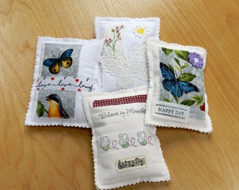 Quilted Lavender Sachet, Butterflies and Bees
