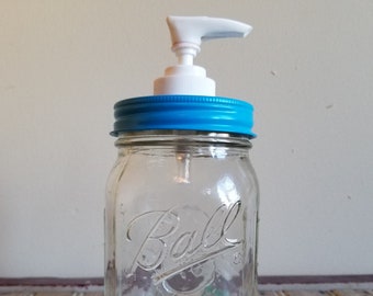 Blue Mason Jar Soap Pump Dispenser Lid Plastic Soap Pump Choice of Jar ~ Bathroom Decor / Kitchen Dish Soap Dispenser