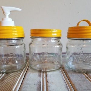 Marigold Yellow Mason Jar Soap Pump Lid Set for Bathroom 3 Lids Soap Toothbrush Storage New Spring Colors image 2