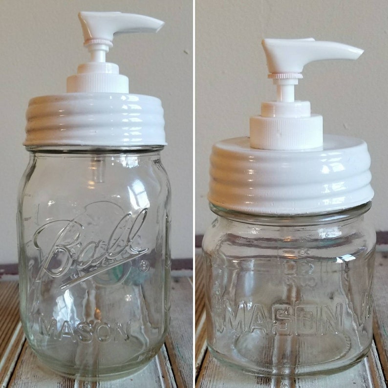 Mason Jar Soap Dispenser White Lid and Plastic Pump Country Etsy