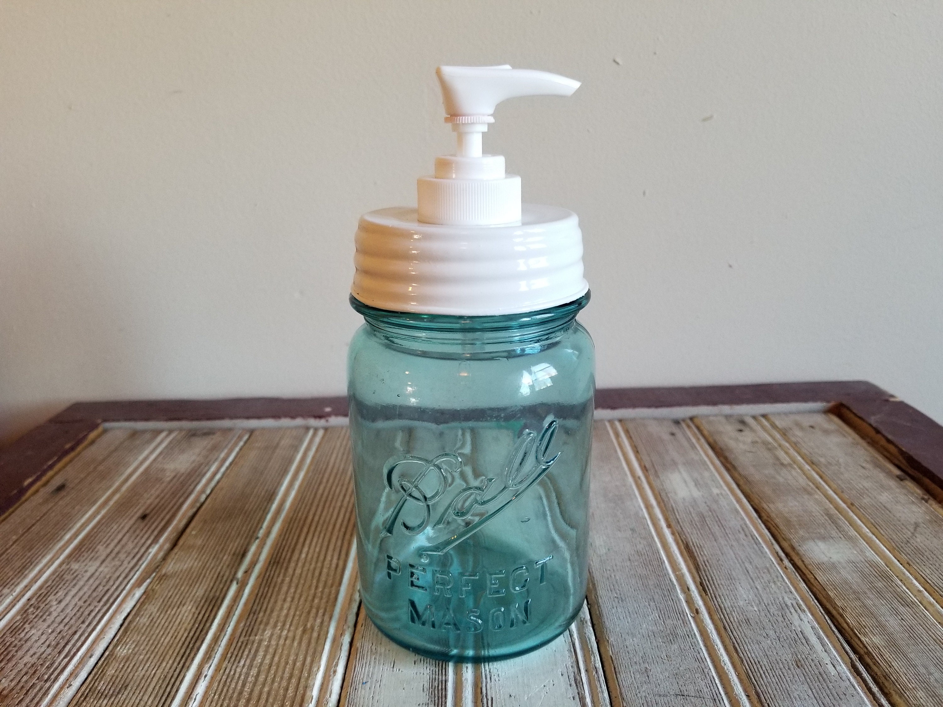 Mason Jar Soap Dispenser White Lid and Plastic Pump Country Etsy