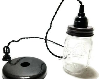 Ball Jar Pendant Light with Steel Canopy any color Lid Ceiling Canopy Can Customize!