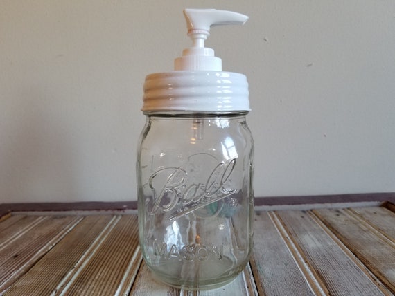 White Mason Jar Soap Dispenser Lid Plastic Pump Country Decor Jar Optional 