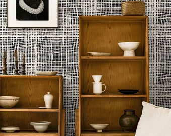 Black and Off White Plaid Removable Wallpaper: Contemporary Design