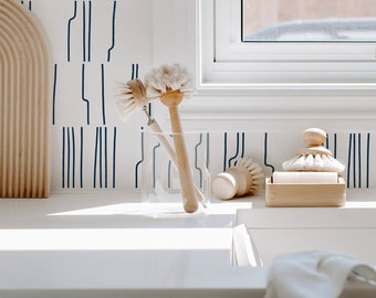 Blue Geometric Drawing Lines  Wallpaper, Available In Traditional or Self Adhesive material