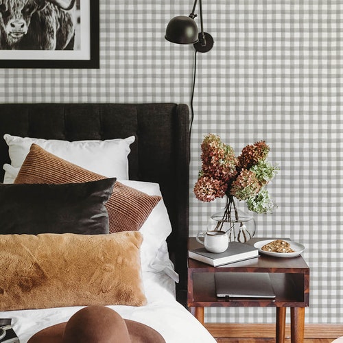 Blue Gingham Wallpaper Peel and Stick Wallpaper Removable Etsy